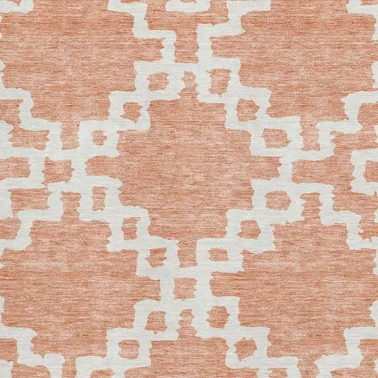 Salmon And Ivory Abstract Geometric Washable Area Rug With UV Protection Photo 3