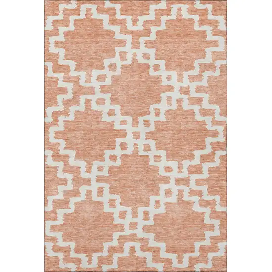 Salmon And Ivory Abstract Geometric Washable Area Rug With UV Protection Photo 4