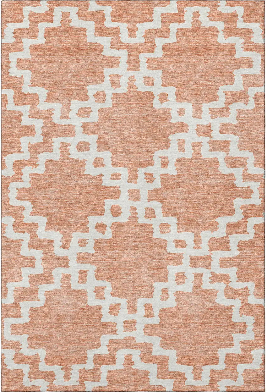 Salmon And Ivory Abstract Geometric Washable Area Rug With UV Protection Photo 4