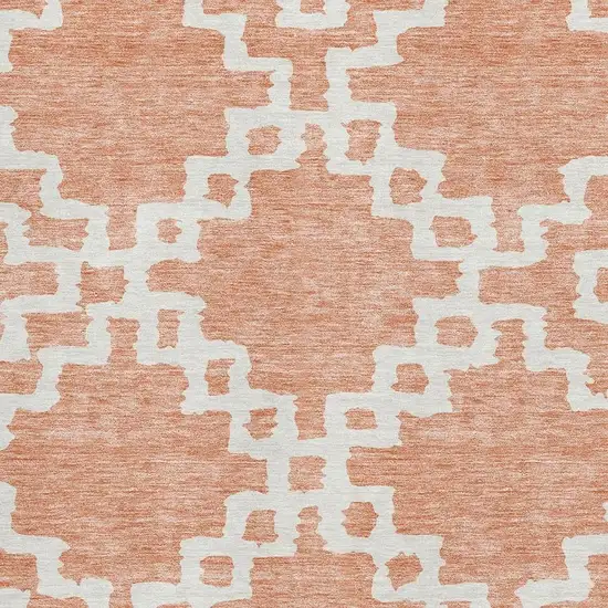Salmon And Ivory Abstract Geometric Washable Area Rug With UV Protection Photo 3