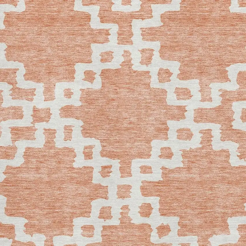 Salmon And Ivory Abstract Geometric Washable Area Rug With UV Protection Photo 3