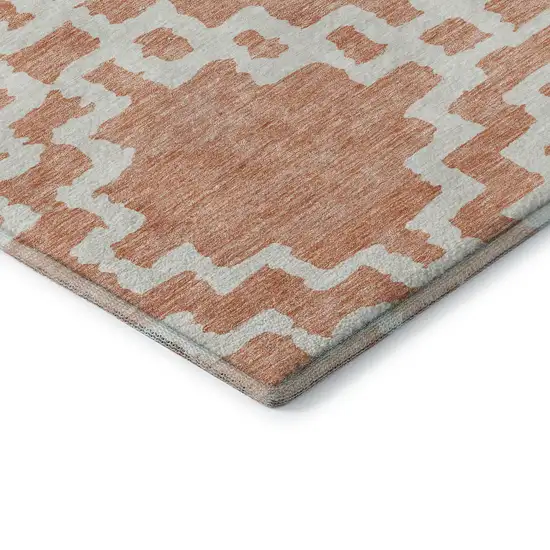Salmon And Ivory Abstract Geometric Washable Area Rug With UV Protection Photo 8