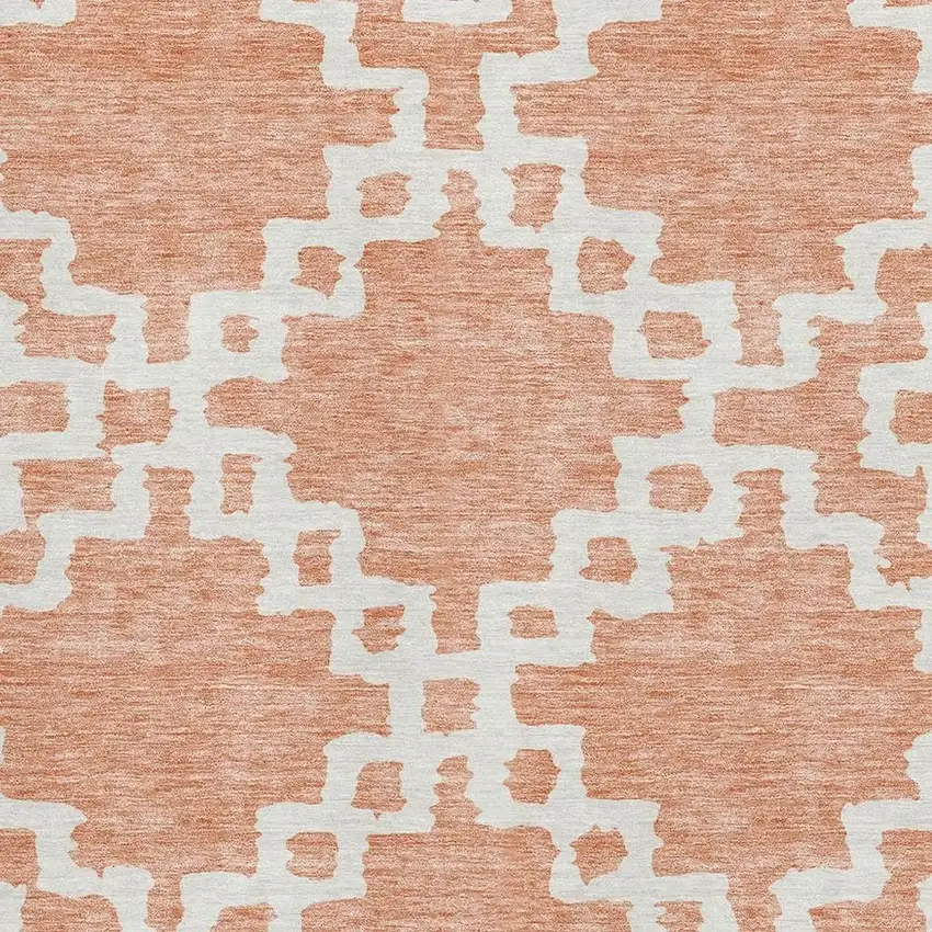 Salmon And Ivory Abstract Geometric Washable Area Rug With UV Protection Photo 3