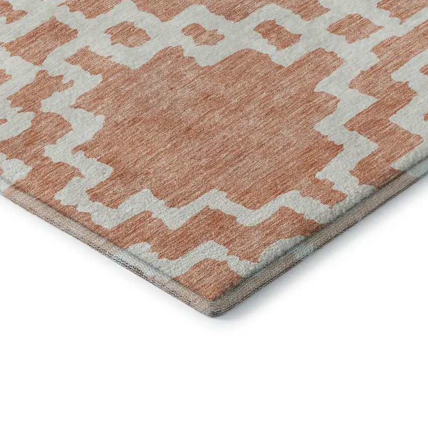 Salmon And Ivory Abstract Geometric Washable Area Rug With UV Protection Photo 8