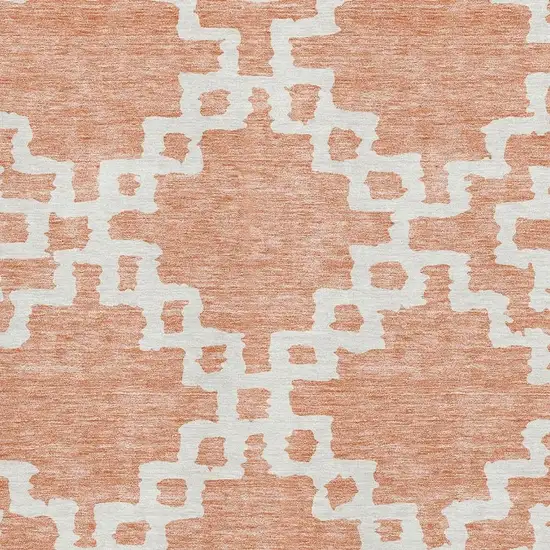 Salmon And Ivory Abstract Geometric Washable Area Rug With UV Protection Photo 3