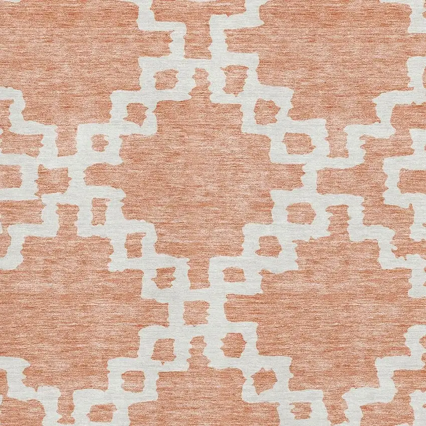 Salmon And Ivory Abstract Geometric Washable Area Rug With UV Protection Photo 3