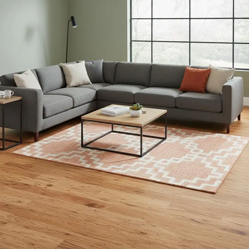 Salmon And Ivory Abstract Geometric Washable Area Rug With UV Protection Photo 2