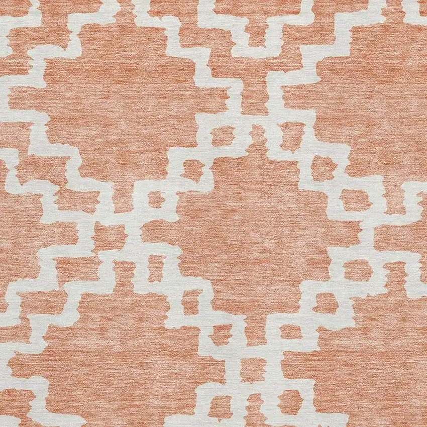 Salmon And Ivory Abstract Geometric Washable Area Rug With UV Protection Photo 3