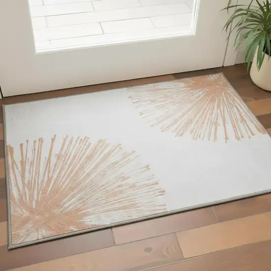 Salmon And Ivory Abstract Washable Area Rug With UV Protection Photo 2
