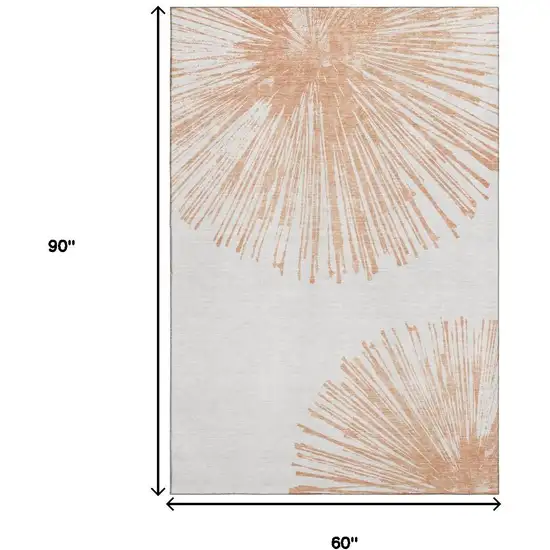 Salmon And Ivory Abstract Washable Area Rug With UV Protection Photo 3