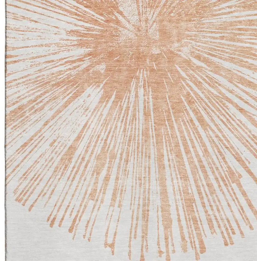 Salmon And Ivory Abstract Washable Area Rug With UV Protection Photo 7