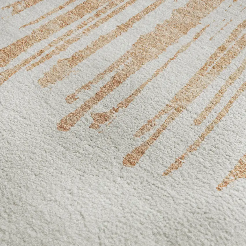 Salmon And Ivory Abstract Washable Area Rug With UV Protection Photo 6