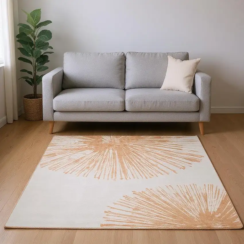 Salmon And Ivory Abstract Washable Area Rug With UV Protection Photo 2