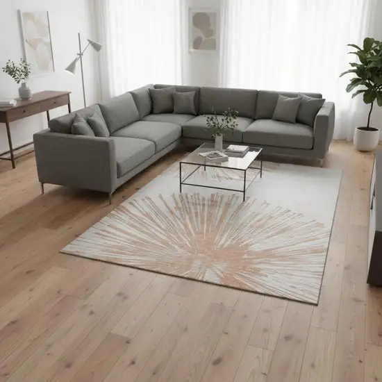 Salmon And Ivory Abstract Washable Area Rug With UV Protection Photo 2