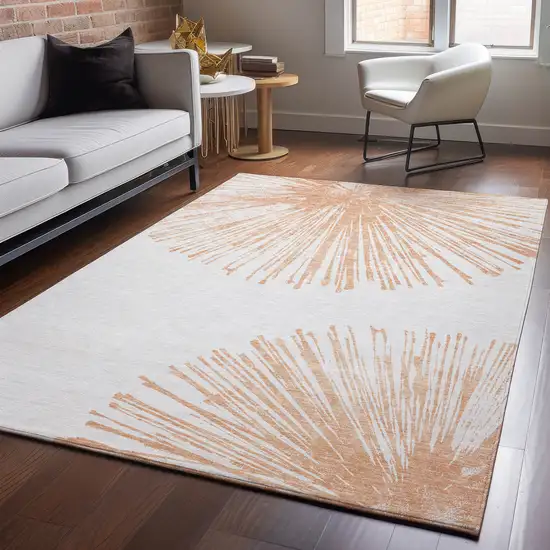 Salmon And Ivory Abstract Washable Area Rug With UV Protection Photo 7