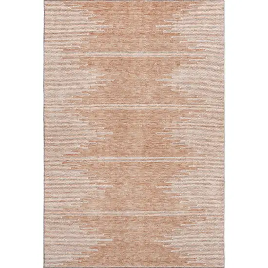 Salmon And Ivory Abstract Washable Area Rug With UV Protection Photo 1