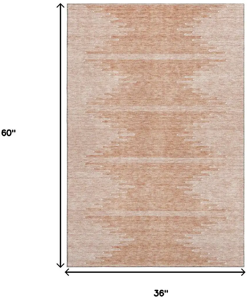 Salmon And Ivory Abstract Washable Area Rug With UV Protection Photo 6