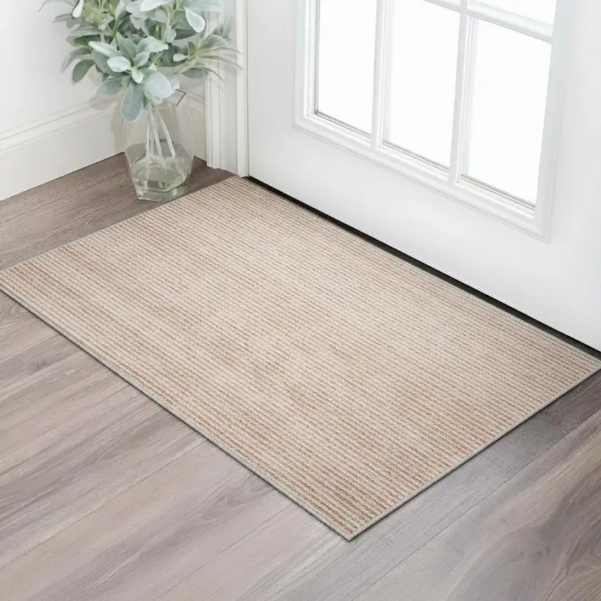 Salmon And Ivory Abstract Washable Area Rug With UV Protection Photo 2