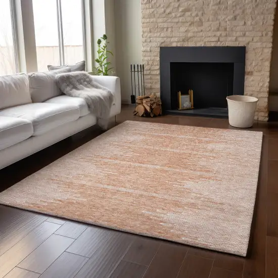 Salmon And Ivory Abstract Washable Area Rug With UV Protection Photo 5