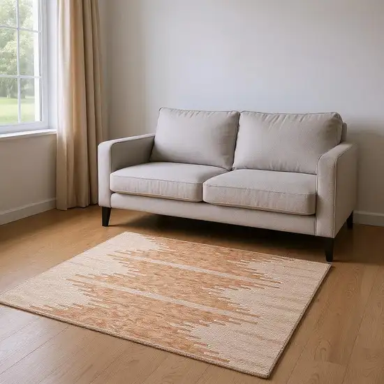 Salmon And Ivory Abstract Washable Area Rug With UV Protection Photo 2