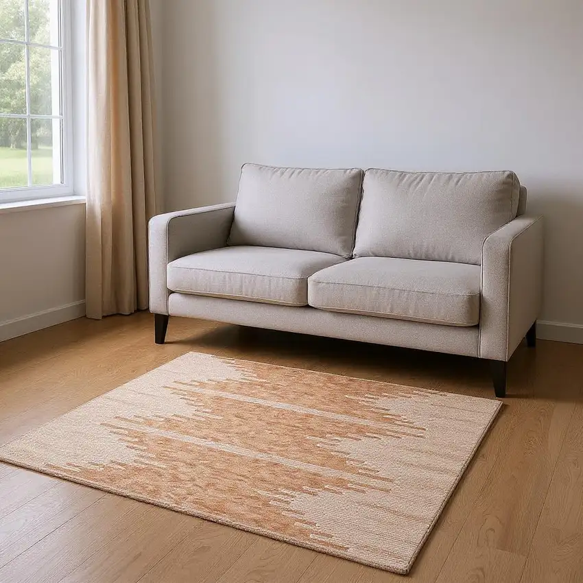 Salmon And Ivory Abstract Washable Area Rug With UV Protection Photo 2