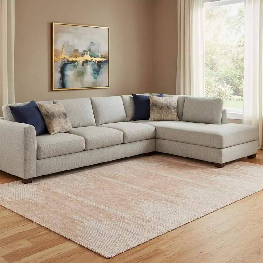 Salmon And Ivory Abstract Washable Area Rug With UV Protection Photo 1