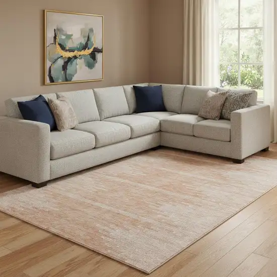 Salmon And Ivory Abstract Washable Area Rug With UV Protection Photo 1