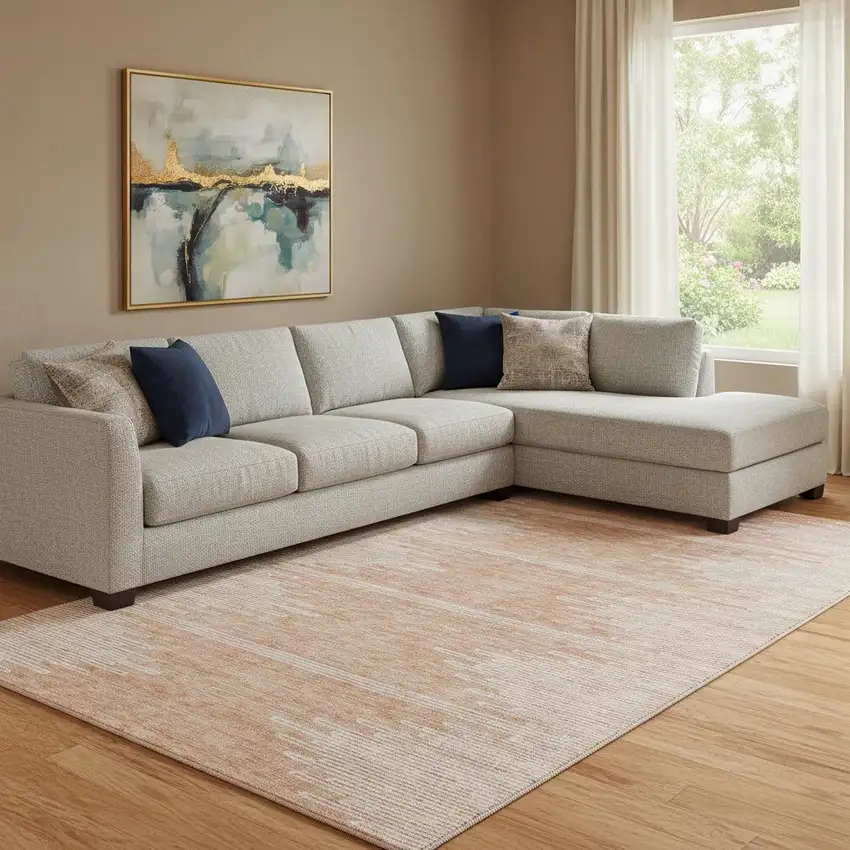 Salmon And Ivory Abstract Washable Area Rug With UV Protection Photo 1