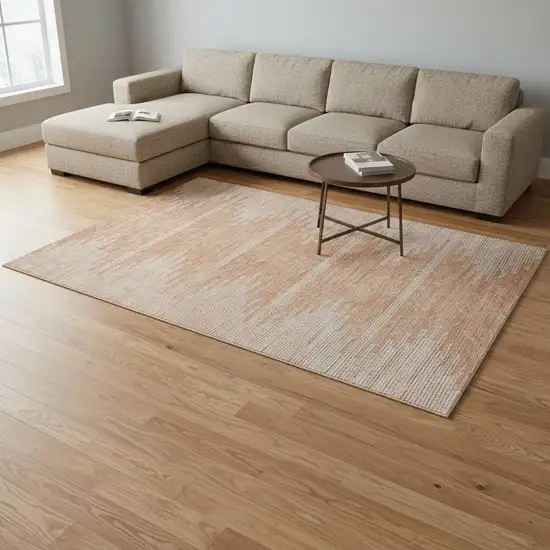 Salmon And Ivory Abstract Washable Area Rug With UV Protection Photo 2