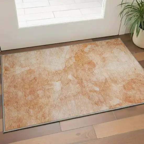 Salmon And Ivory Abstract Washable Area Rug With UV Protection Photo 2
