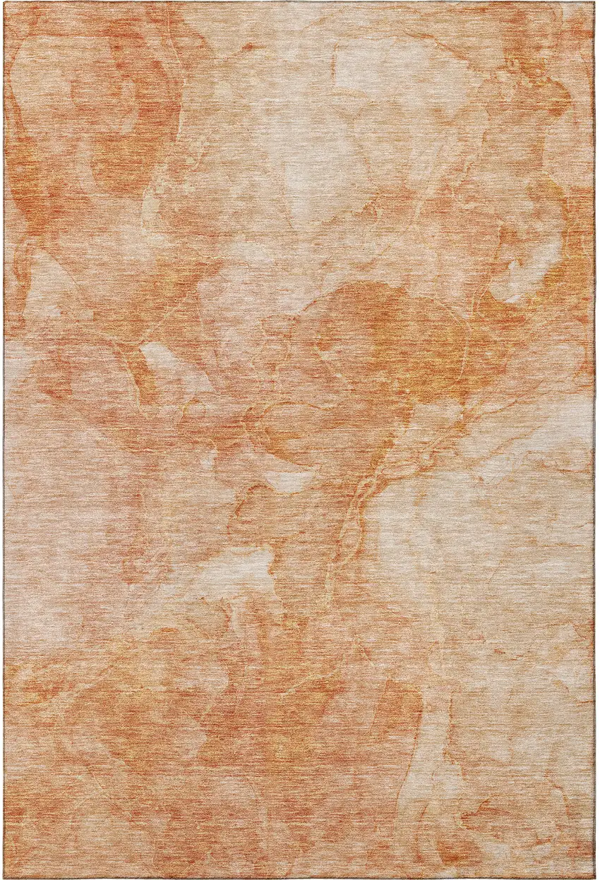 Salmon And Ivory Abstract Washable Area Rug With UV Protection Photo 3