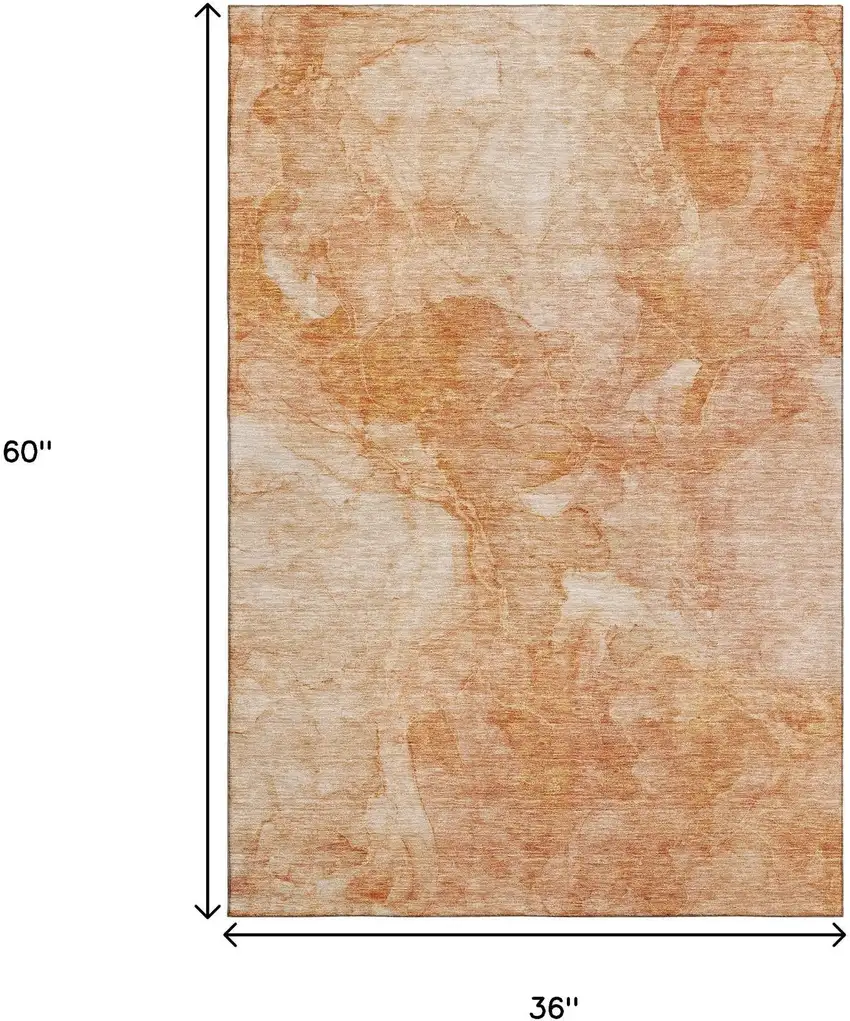 Salmon And Ivory Abstract Washable Area Rug With UV Protection Photo 7