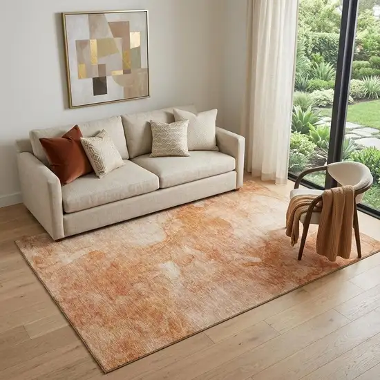 Salmon And Ivory Abstract Washable Area Rug With UV Protection Photo 1