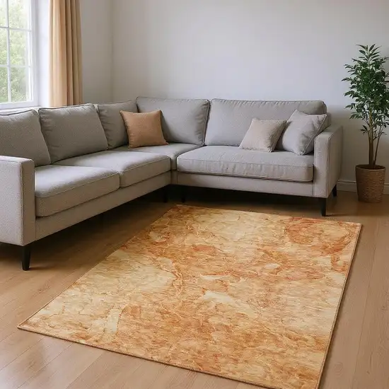 Salmon And Ivory Abstract Washable Area Rug With UV Protection Photo 1