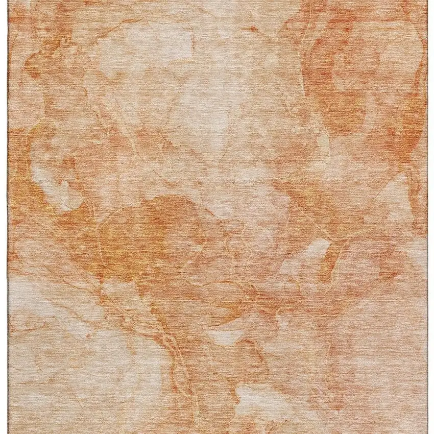 Salmon And Ivory Abstract Washable Area Rug With UV Protection Photo 4