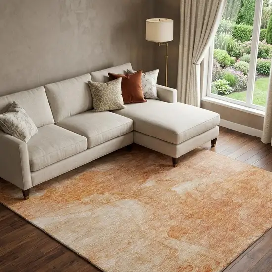 Salmon And Ivory Abstract Washable Area Rug With UV Protection Photo 1