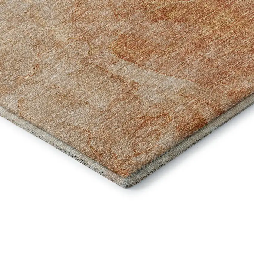 Salmon And Ivory Abstract Washable Area Rug With UV Protection Photo 8