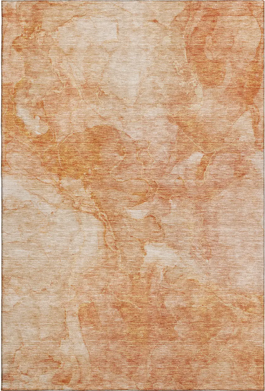 Salmon And Ivory Abstract Washable Area Rug With UV Protection Photo 2