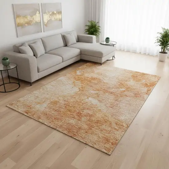 Salmon And Ivory Abstract Washable Area Rug With UV Protection Photo 1