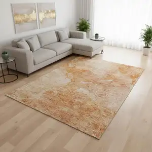 Photo of Salmon And Ivory Abstract Washable Area Rug With UV Protection