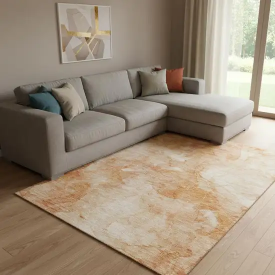 Salmon And Ivory Abstract Washable Area Rug With UV Protection Photo 1