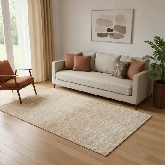 Salmon And Ivory Abstract Washable Area Rug With UV Protection Photo 1