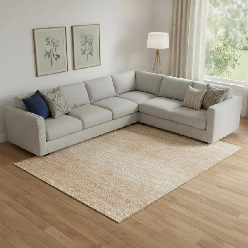 Salmon And Ivory Abstract Washable Area Rug With UV Protection Photo 1