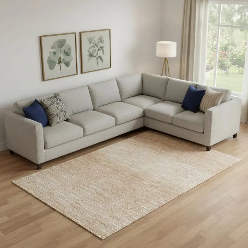 Salmon And Ivory Abstract Washable Area Rug With UV Protection Photo 1