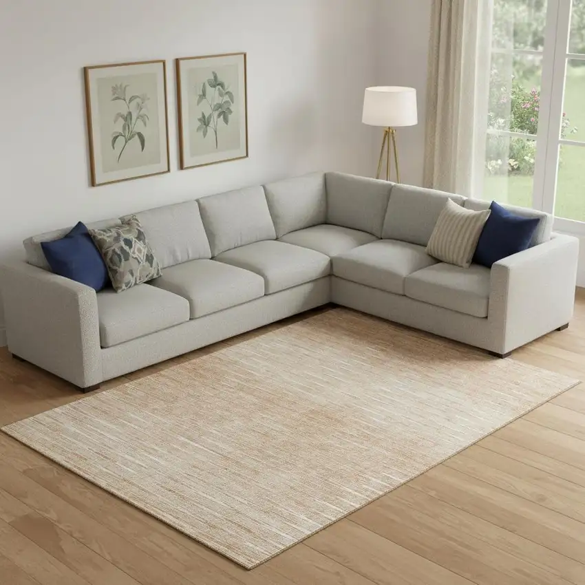 Salmon And Ivory Abstract Washable Area Rug With UV Protection Photo 1