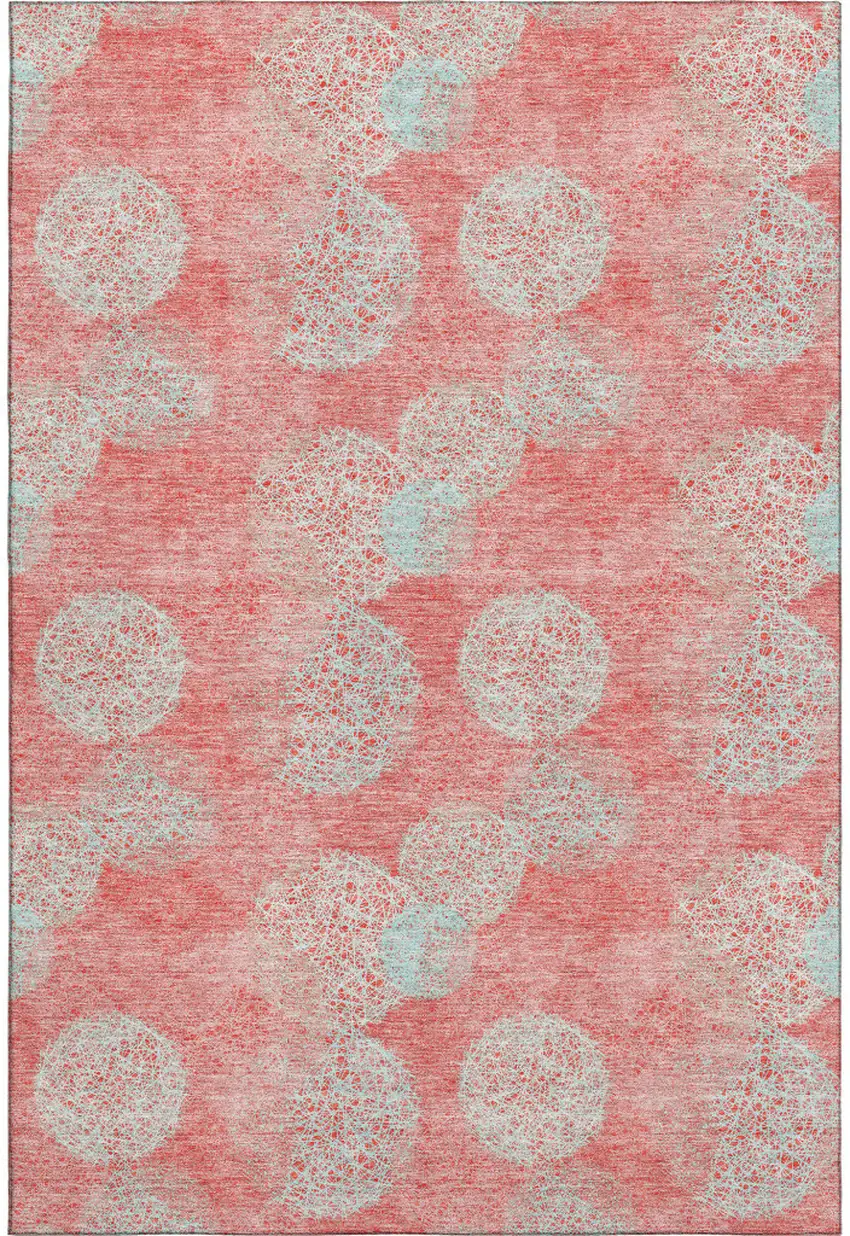 Salmon And Ivory Abstract Washable Area Rug With UV Protection Photo 1