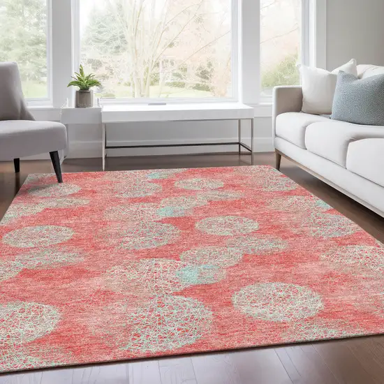 Salmon And Ivory Abstract Washable Area Rug With UV Protection Photo 4