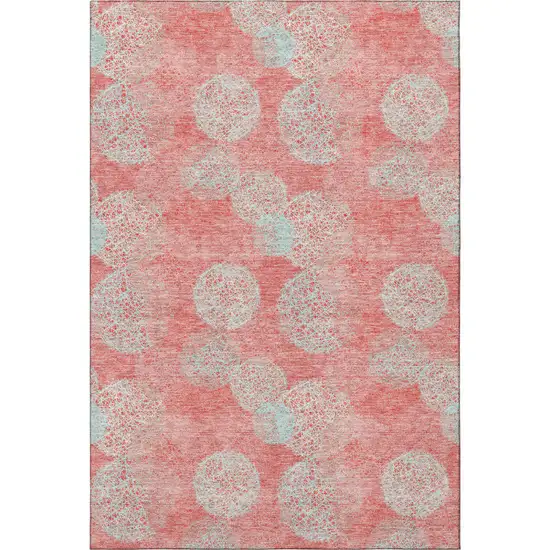 Salmon And Ivory Abstract Washable Area Rug With UV Protection Photo 2