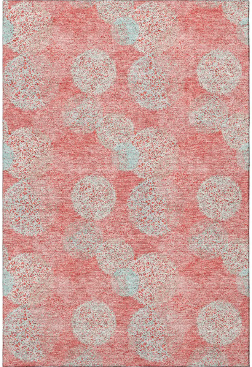 Salmon And Ivory Abstract Washable Area Rug With UV Protection Photo 2