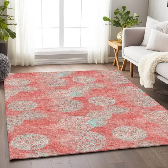 Salmon And Ivory Abstract Washable Area Rug With UV Protection Photo 2